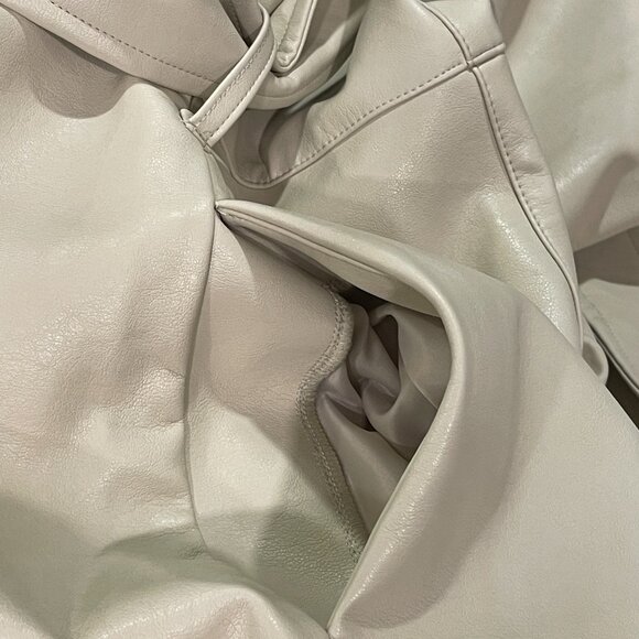 KAREN MILLEN NWT Faux Leather V-Neck Belted Full Skirt Maxi Dress Cream Size 12 - Picture 8 of 13